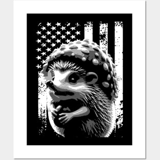 Spiky Sweetness Stylish American Flag the Cuteness of Hedgehogs Posters and Art